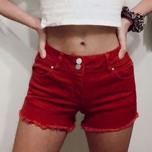 Red denim shorts